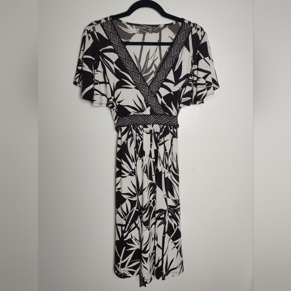 Apt. 9 Petite Brown/White Tropical Print Kimono Midi Dress, Size PM